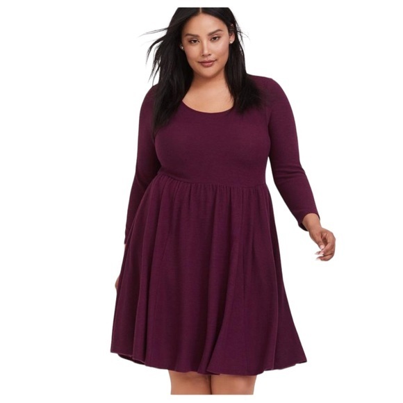Torrid Womens Purple Round Neck Long‎ Sleeve Mini Hacci Babydoll Dress Large - Picture 1 of 6